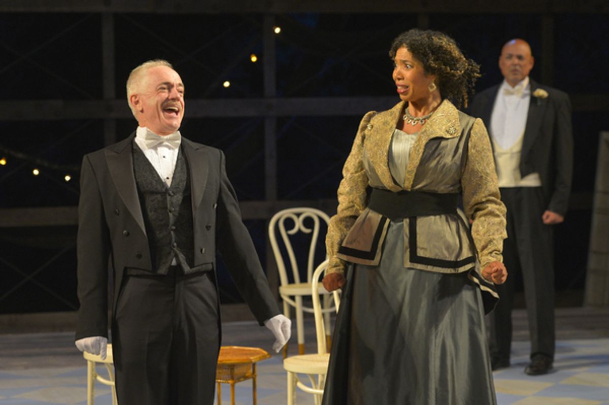 (L to R) Danny Scheie as Walter, Elizabeth Carter as Mrs. Clandon, and Michael Torres as Fergus Crampton in California Shakespeare Theater''s production of Shaw''s YOU NEVER CAN TELL, directed by Lisa Peterson; photo by Kevin Berne. at 