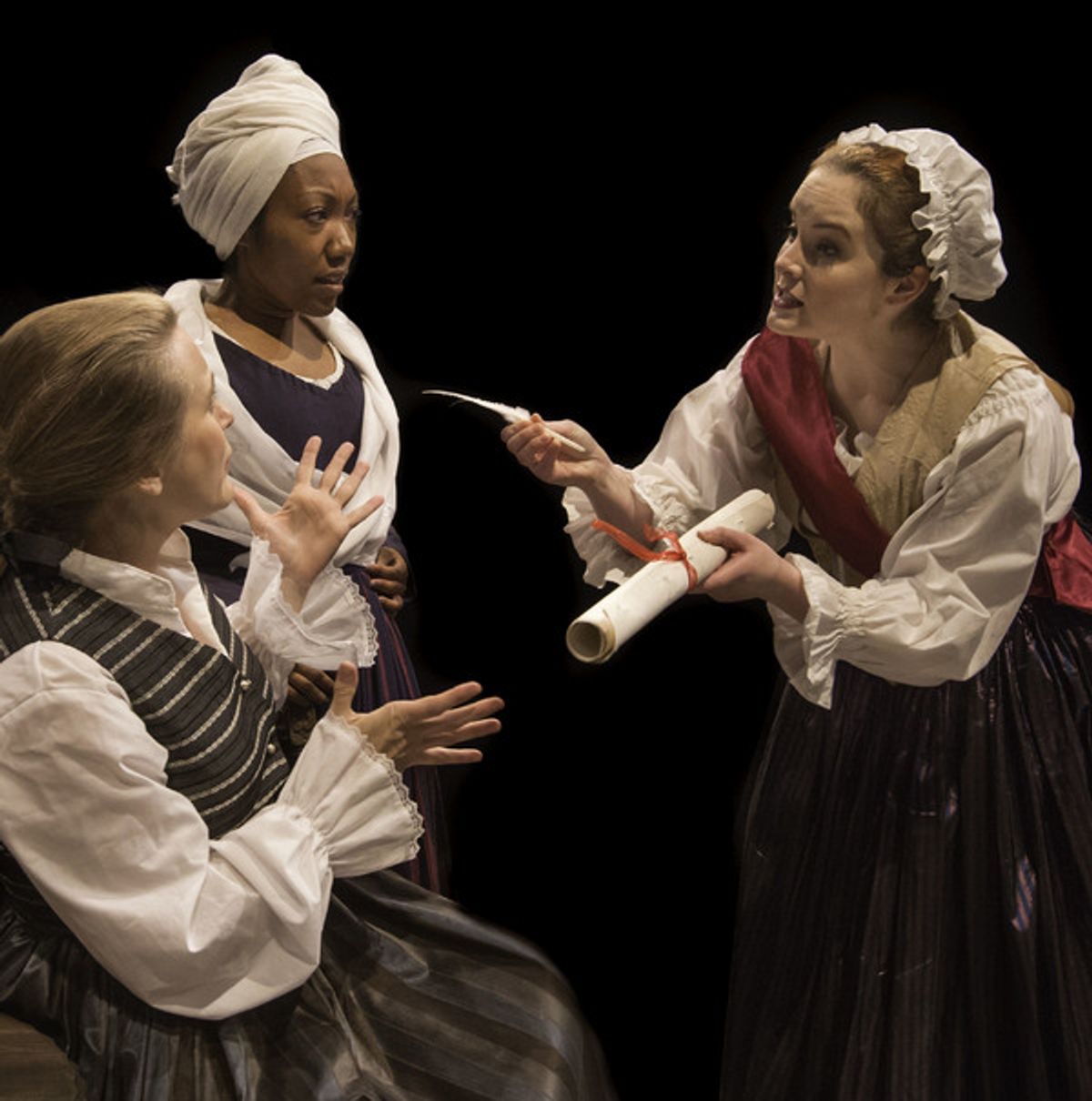Standing L-R: Marianne Angelle (Callina Situka) and Charlotte Corday (Molly Searcy) Seated: Olympe de Gouges (Shannon Emerick) at 