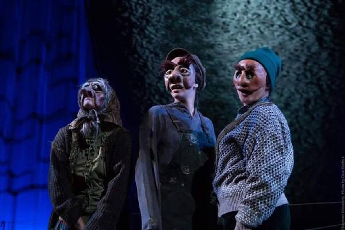 Chapman University's Department of Theatre produced Sarah Ruhl's Eurydice last season, which I was fortunate to be a part of. From L to R: Natasha Gualy as Loud Stone, Caroline Hale as Big Stone, and Monica Furman as Little Stone. Photo by Dale Dudeck. at 