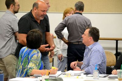 Beth Leavel, Casey Nicholaw, and Brooks Ashmanskas Photo