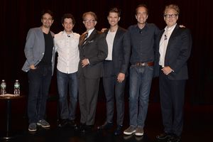 GREASE LIVE: Lin-Manuel Miranda, Thomas Kail (director), William Ivey Long, Aaron Tveit, Alex Rudzinski and Bernard Telsey pose together onstage during FOX''s GREASE LIVE Q&A With the Creative Team at the Hudson Ballroom on Monday, August 15, 2016 in New @ BroadwayWorld GREASE LIVE: Lin-Manuel Miranda, Thomas Kail (director), William Ivey Long, Aaron Tve Photo