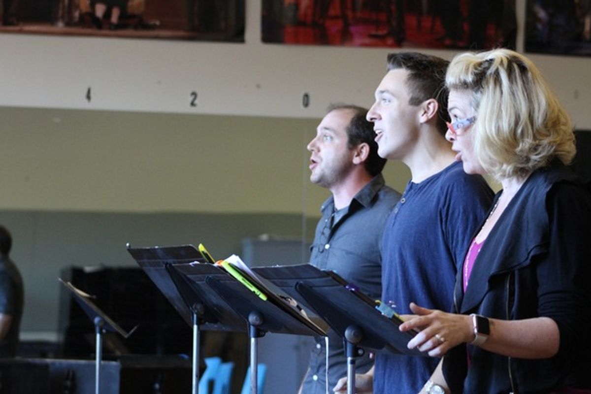 Writing Kevin Taylor Rehearsal. Photo by Andrew Garrett. Property of Village Theatre. at 