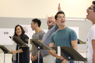 Costs of Living Rehearsal. Photo by Andrew Garrett. Property of Village Theatre. Photo