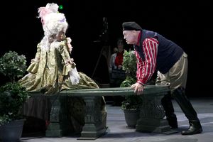 Emily Stockdale (Lina Lamont) and David Coffee (Roscoe Dexter)  Photo