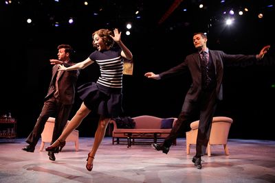 Sean McGibbon (Cosmo Brown), Tessa Grady (Kathy Selden), and Mark Evans (Don Lockwood Photo