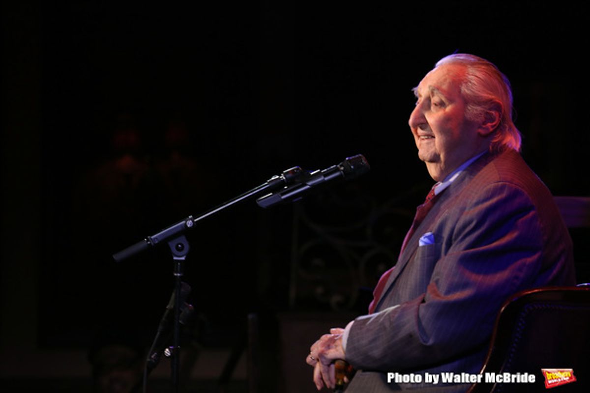 Fyvush Finkel performs a preview of his show with Steve Michaels at the piano and Ian Finkel at the xylophone at 54 Below on February 21, 2014 in New York City. at 