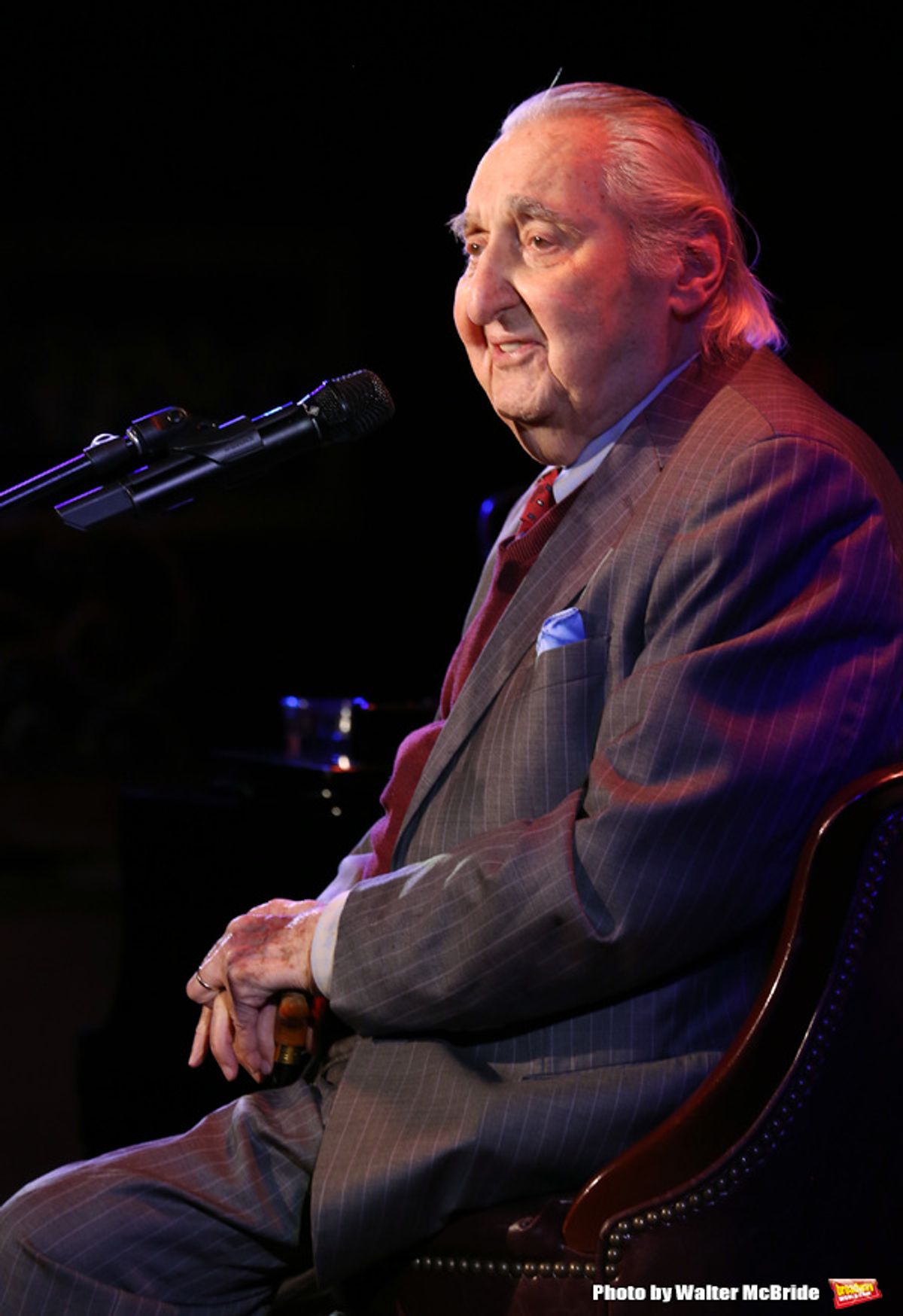 Fyvush Finkel performs a preview of his show with Steve Michaels at the piano and Ian Finkel at the xylophone at 54 Below on February 21, 2014 in New York City. at 