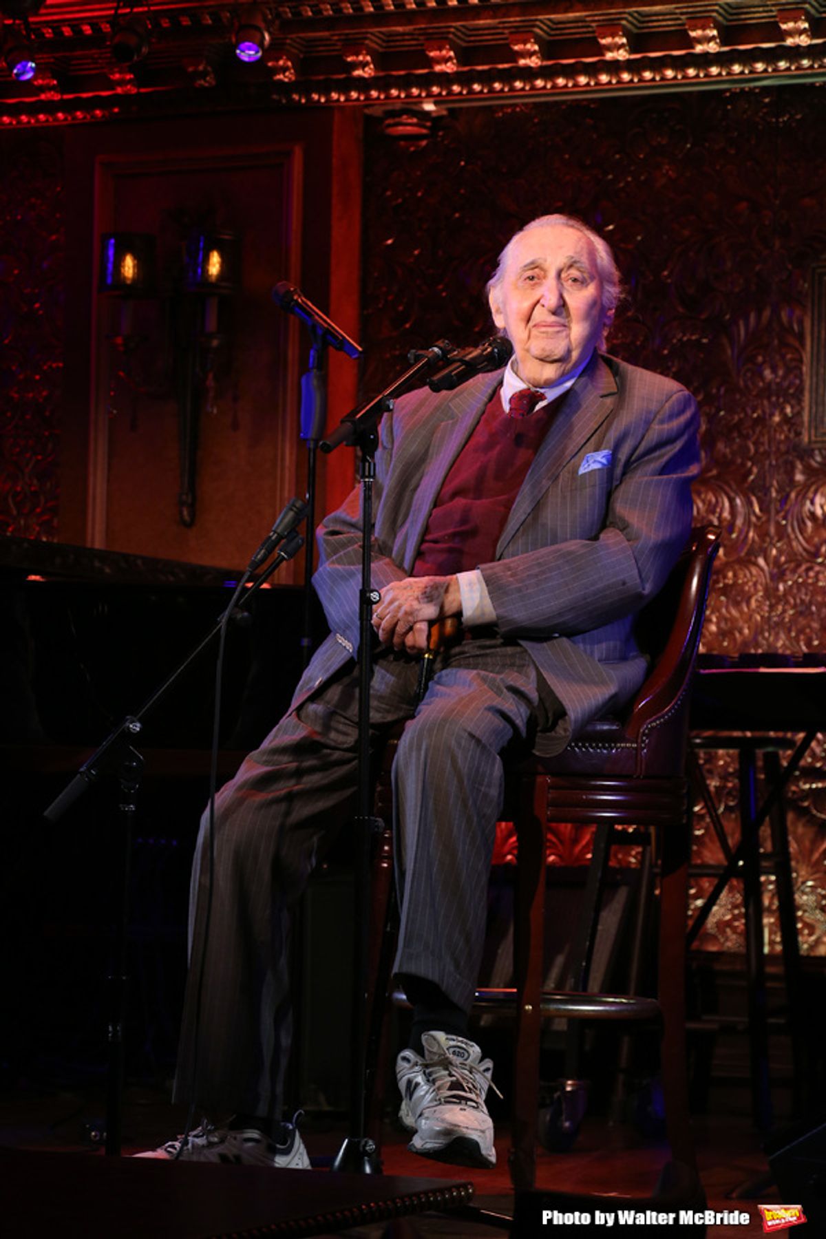 Fyvush Finkel performs a preview of his show with Steve Michaels at the piano and Ian Finkel at the xylophone at 54 Below on February 21, 2014 in New York City. at 