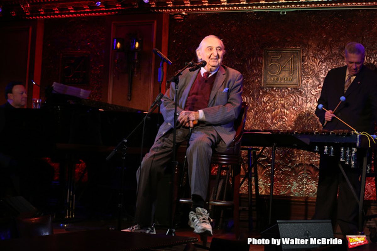 Fyvush Finkel performs a preview of his show with Steve Michaels at the piano and Ian Finkel at the xylophone at 54 Below on February 21, 2014 in New York City. at 