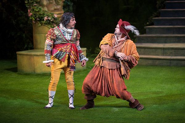 Triney Sandoval as Don Adriano de Armado and Greg Hildreth as Costard Photo
