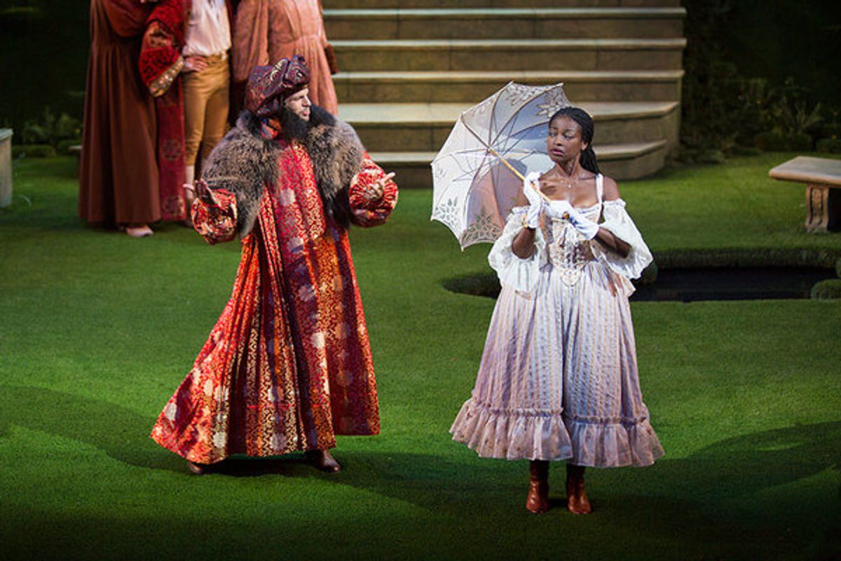 Jonny Orsini as Ferdinand, King of Navarre and Pascale Armand as Rosaline at 