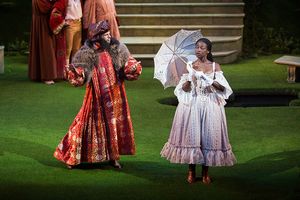 Jonny Orsini as Ferdinand, King of Navarre and Pascale Armand as Rosaline Photo