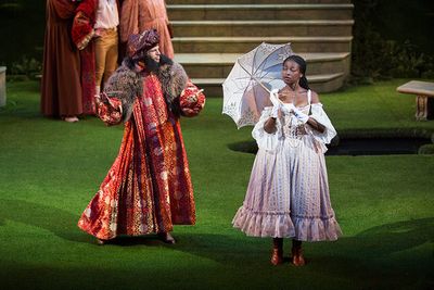 Jonny Orsini as Ferdinand, King of Navarre and Pascale Armand as Rosaline Photo