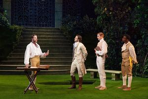 Kieran Campion as Berowne, Jonny Orsini as Ferdinand, King of Navarre, Nathan Whitmer Photo
