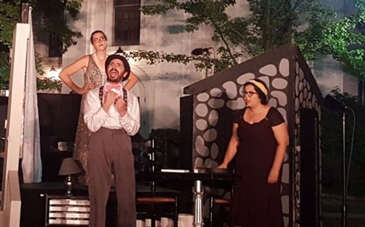 Bernadette C.M. Karpf (Adriana), Mark Masi (Dromio of Syracuse), and Amanda Grillo (Luciana) at 