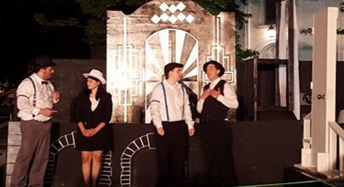 Dan Marcucio (Dromio of Ephesus), Julia Farquharson (Angelo), Vincent Tiroletto (Balthasar), and Shawn E. Murray (Antipholus of Ephesus) at 