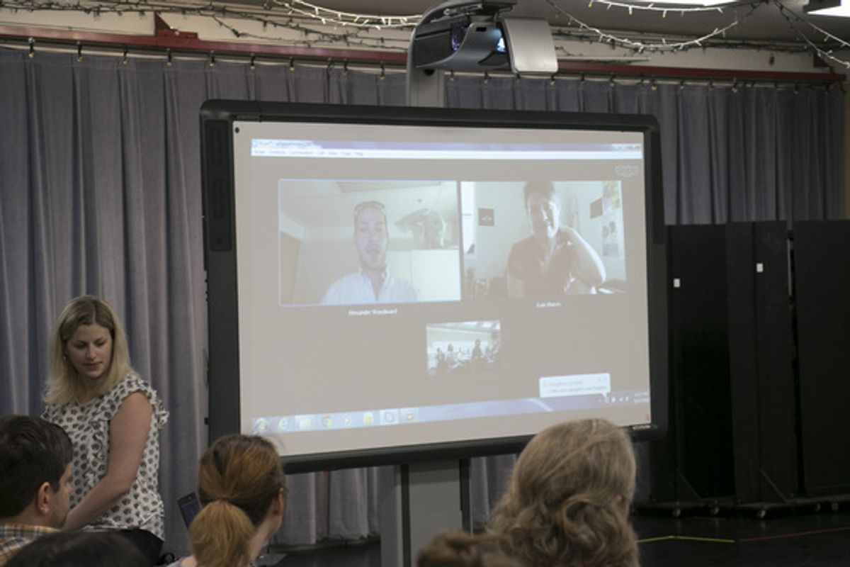 Set Designer Alexander Woodward and Sound Designer/Composer Kate Marvin joined remotely at 