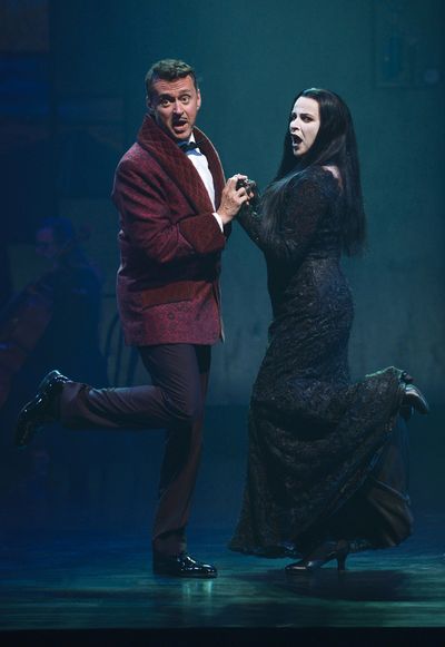 Andrew Lippa and Sally Ann Triplett impersonate Gomez and Morticia Photo