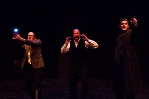 (L to R) KAYLA CRAWFORD (Dr. Watson), GARY CHAMBERS (Sir Henry) and JACOB TICE (Sherl Photo