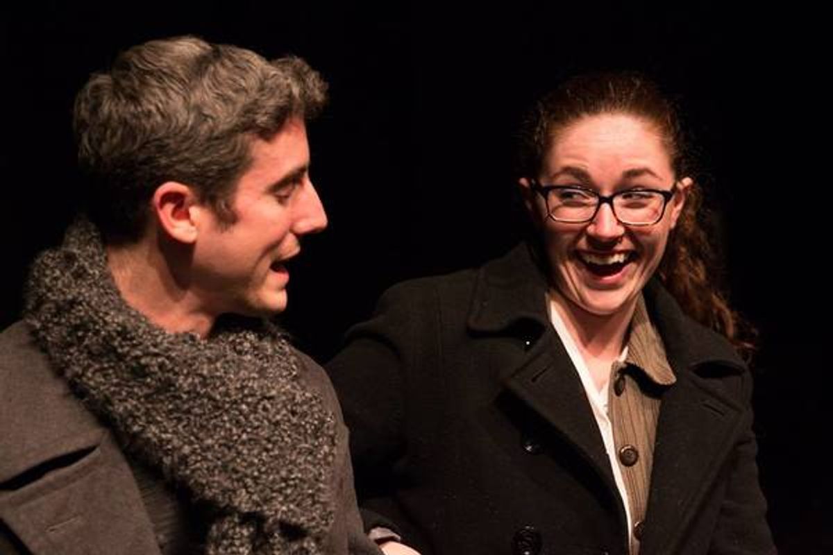 (L to R) JACOB TICE (Sherlock Holmes) and KAYLA CRAWFORD (Dr. Watson) from the Lakewood Playhouse Production of 'The 3 Person Comedic HOUND OF THE BASKERVILLES' at 