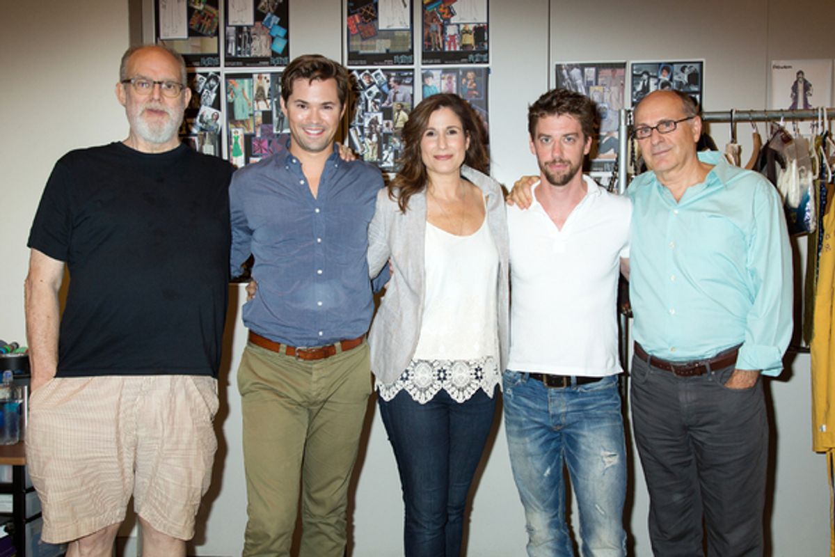 William Finn, Andrew Rannells, Stephanie J. Block, Christian Borle, James Lapine at 