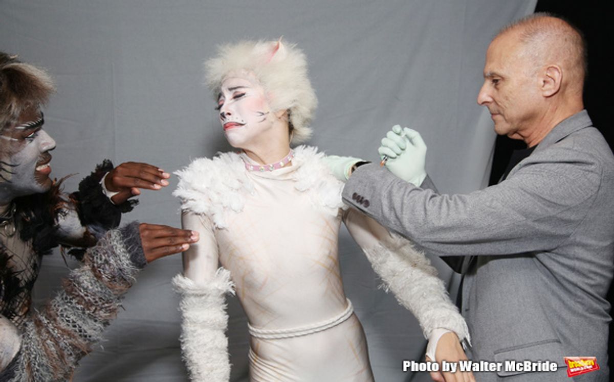 Sharrod Williams and Georgina Pazcoguin with Dr. Barry Kohn makes â€"house calls,â€ visiting 'Cats' cast members Sharrod Williams and Georgina Pazcoguin with Dr. Barry Kohn at 