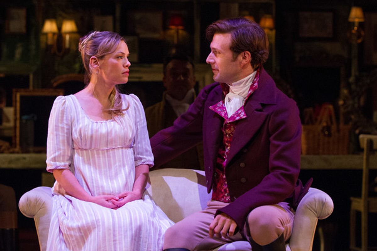 Marianne (Erin Weaver) shares a private moment with her love, John Willoughby (Jacob Fishel). at 