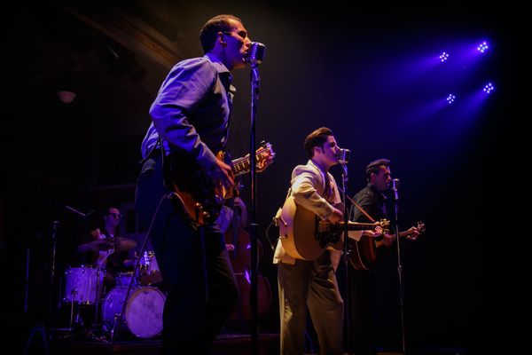 Carl Perkins (James Bock), Elvis Presley (Luke Linsteadt), and Johnny Cash (Justin Fi Photo
