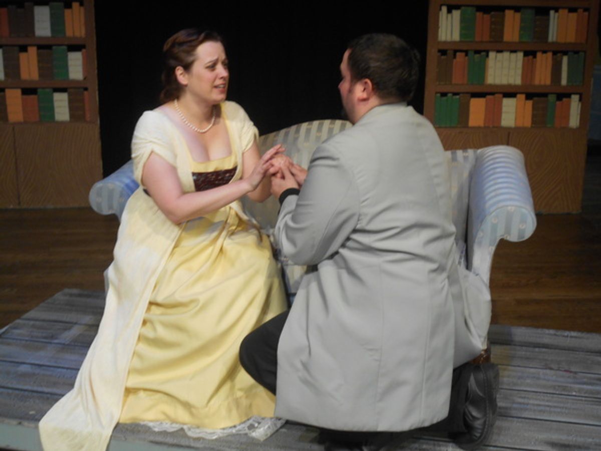 Henry Clerval (Sam Eisenhuth, right) proposes marriage to a very surprised Justine Moritz (Eileen Daub, left). at 
