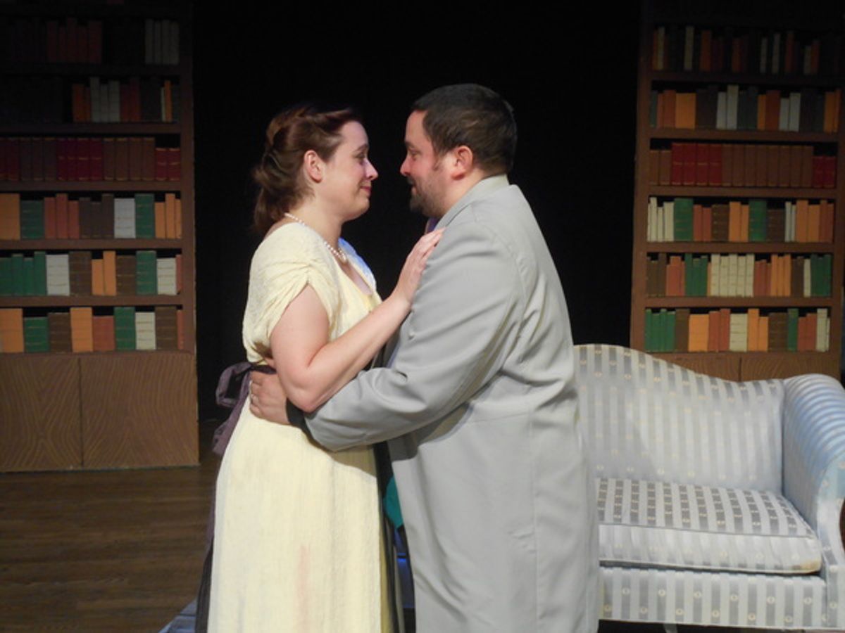 Justine Moritz (Eileen Daub, left) and Henry Clerval (Sam Eisenhuth, right) prepare to share their first kiss. at 