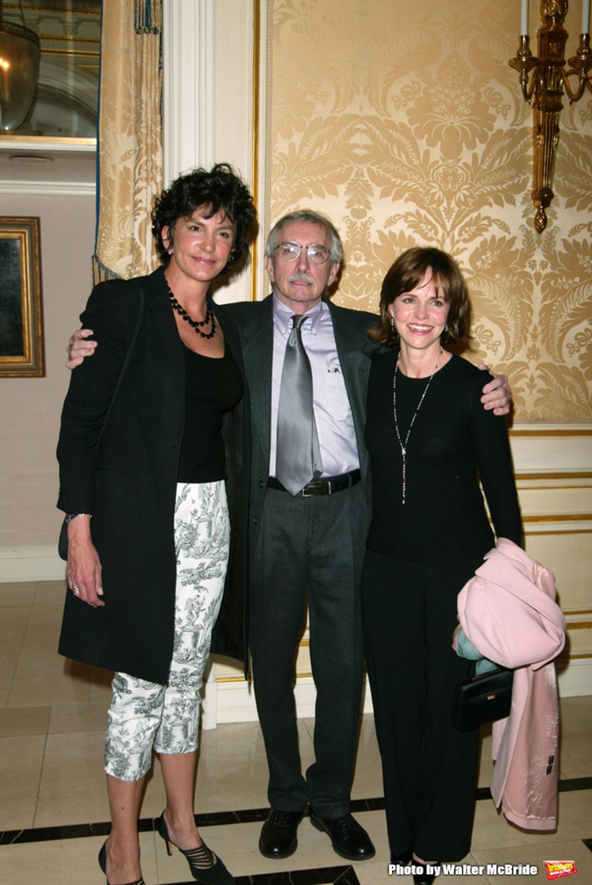 EDWARD ALBEE with his two stars from the Broadway production of THE GOAT or Who is Sylvia?.MERCEDES RUEHL and SALLY FIELD.Attending the Signature Theatre Company.Honors Event at the Essex House, New York City..May 5, 2003. at 