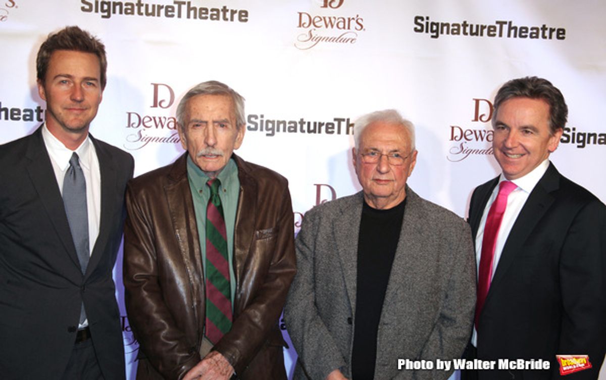 Edward Norton, Edward Albee, Frank Gehry and James Houghton .attending The Signature Theatre Center Opening Gala Celebration honoring Edward Norton in New York City on 1/30/2012.. at 