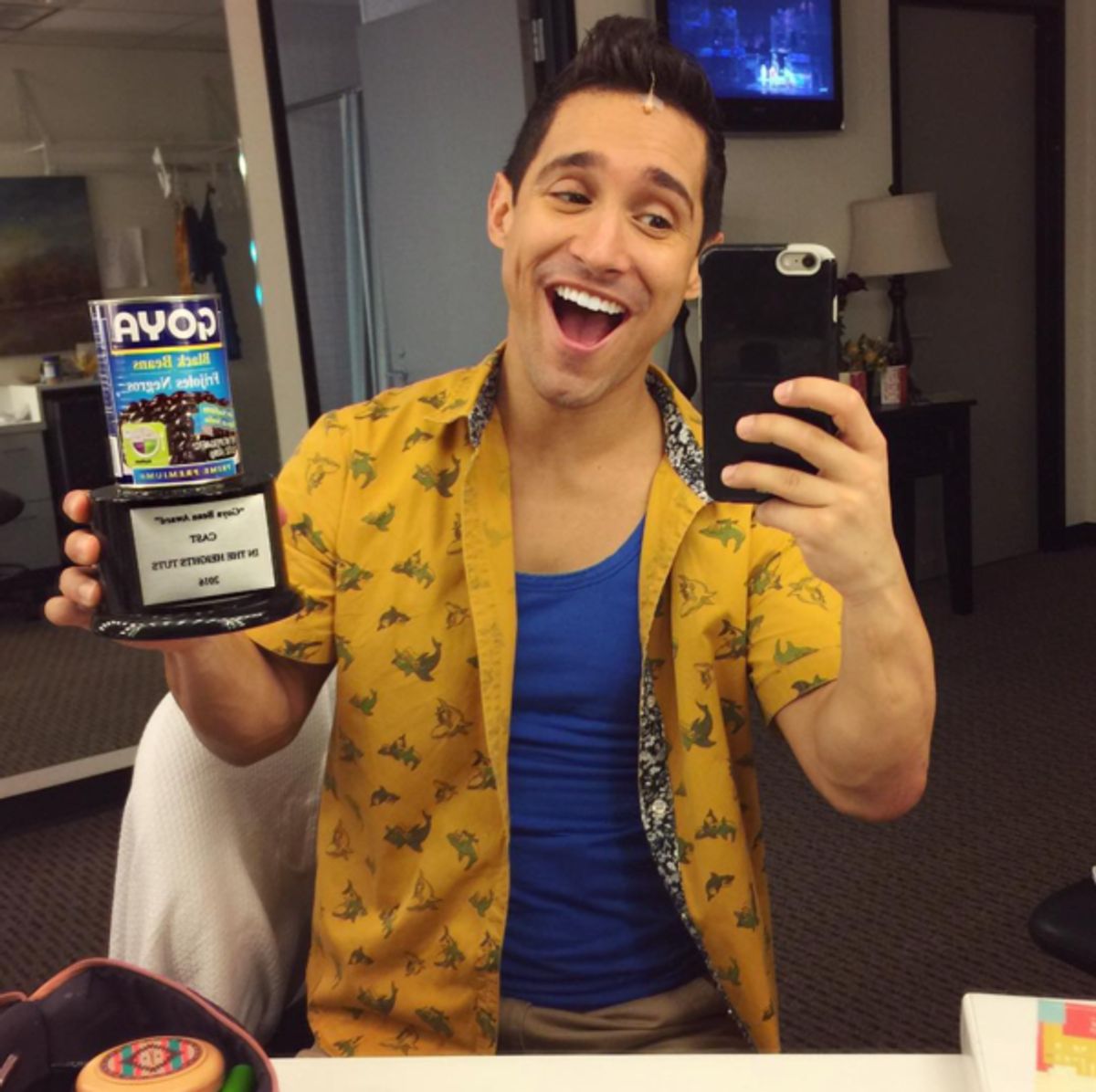 In the Heights (Regional): themichaelivanToday, I was awarded the Goya Bean Award from my cast at In The Heights. I would like to thank endless days as a child listening to Gloria Estefan on repeat with my Abuela, Jennifer Lopez's performance in Selena an at 