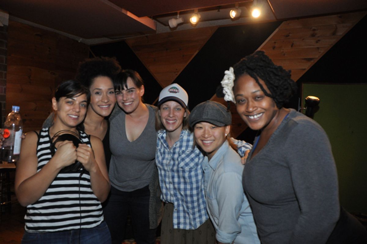 Nadia DiGialonardo, Olivia Phillip, Molly Hager, Jessie Mueller, Jenna Usknowitz and Charity Angel Dawson at 