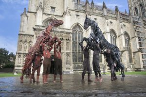 Joey and Topthorn, from the National Theatreâ€™s War Horse, outside Canterbury C Photo