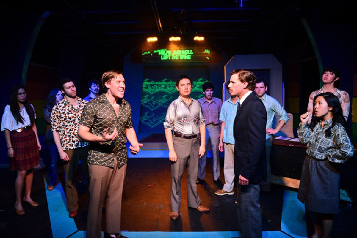 Michael Peters, Fin Coe, Will Cavedo and Stephanie Shum with the cast of MERGE at 