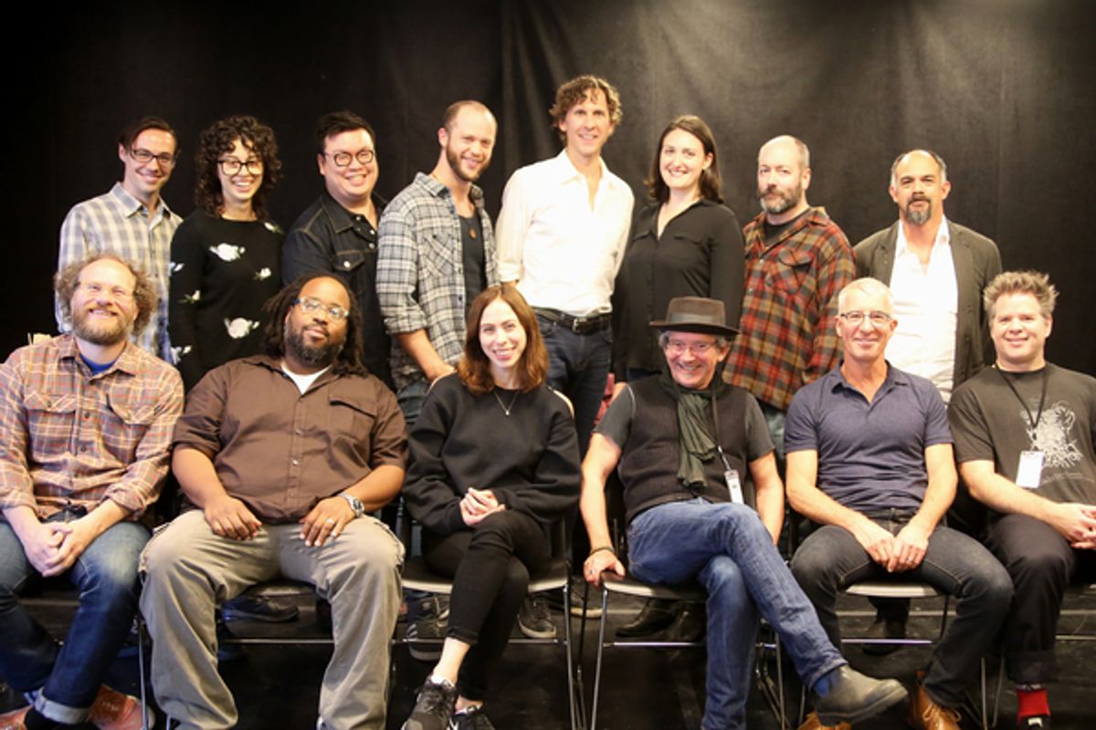 The cast of THE SERVANT OF TWO MASTERS (Top L. to R.) Aidan Eastwood, Adina Verson, Eugene Ma, Sam Urdang, Aaron Halva, Liz Wisan, Liam Craig, Orlando Pabotoy, (Bottom L. to R.) Andy Grotelueschen, Jacob Ming-Trent, Emily Young, Christopher Bayes, Steven  at 