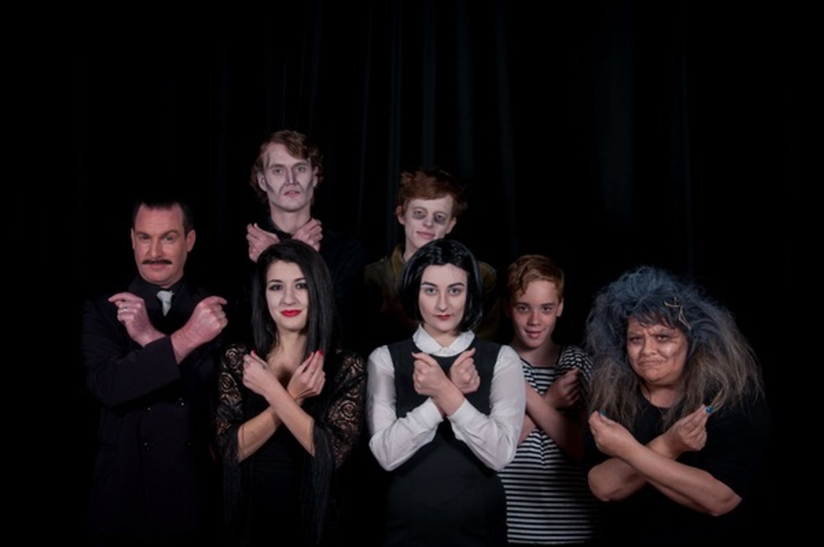 Theyâ€™re creepy and theyâ€™re kooky â€“ Paul Reed, left, Holly Denton, Declan Roden, Callum Siegmund, Olivia McGavock, Charlie Martin and Ruby Reye are appearing in The Addams Family. Picture: Jarrad Sharman
  at 