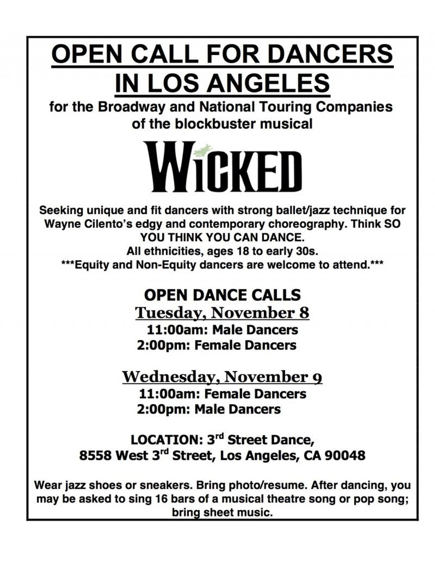 Attention Witches of the West Coast- WICKED Will Hold Open Call in LA!  Image