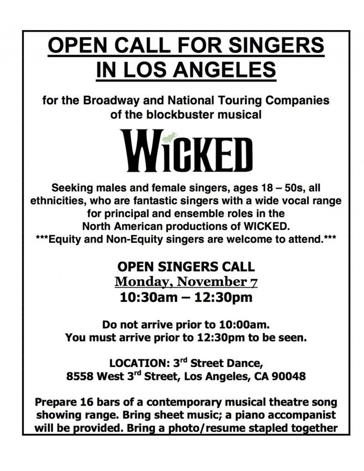 Attention Witches of the West Coast- WICKED Will Hold Open Call in LA!  Image