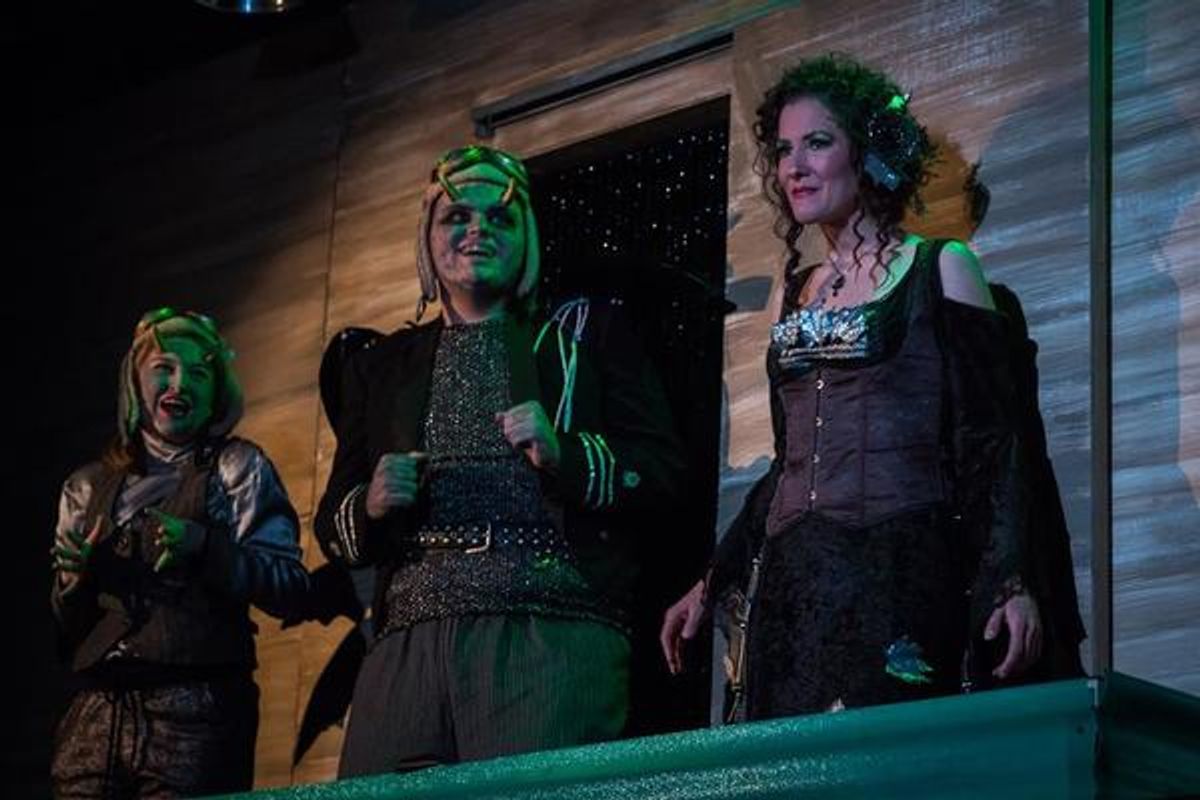 (L to R) ELLIE JOHNSON (Hocus), ISAAC GUTIERREZ (Pocus) and SHANNON BURCH (Wicked Witch of the West) from the Lakewood Institute of Theatre / Lakewood Playhouse Co-Production of 'THE WONDERFUL WIZARD OF OZ'
 at 