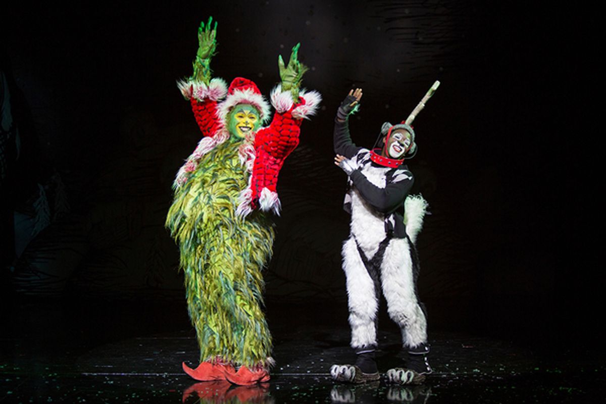 (from left) J. Bernard Calloway as The Grinch and Tyrone Davis, Jr. as Young Max in Dr. Seussâ€™ How the Grinch Stole Christmas!, directed by James VÃ¡squez, running Nov. 5 â€“ Dec. 26, 2016 at The Old Globe. Photo by Jim Cox. at 