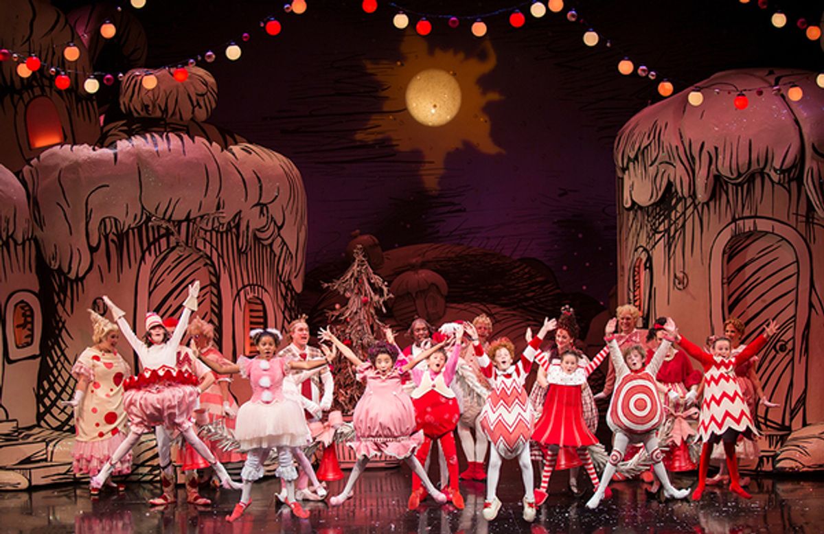 The cast of Dr. Seussâ€™ How the Grinch Stole Christmas!, directed by James VÃ¡squez, running Nov. 5 â€“ Dec. 26, 2016 at The Old Globe. Photo by Jim Cox. at 