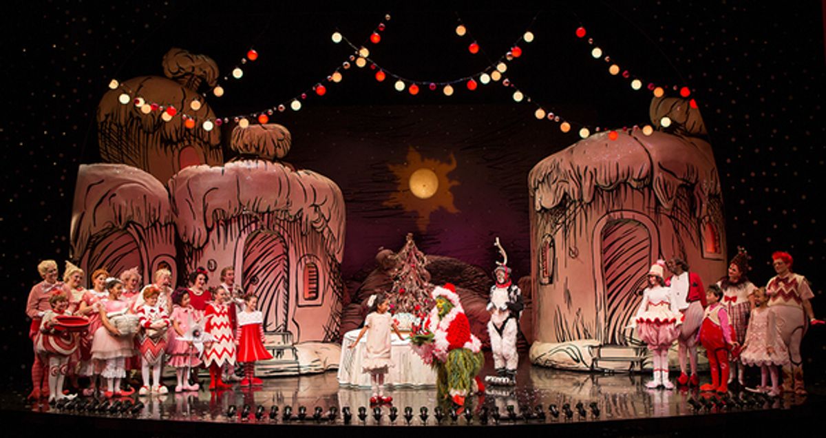 The cast of Dr. Seussâ€™ How the Grinch Stole Christmas!, directed by James VÃ¡squez, running Nov. 5 â€“ Dec. 26, 2016 at The Old Globe. Photo by Jim Cox. at 