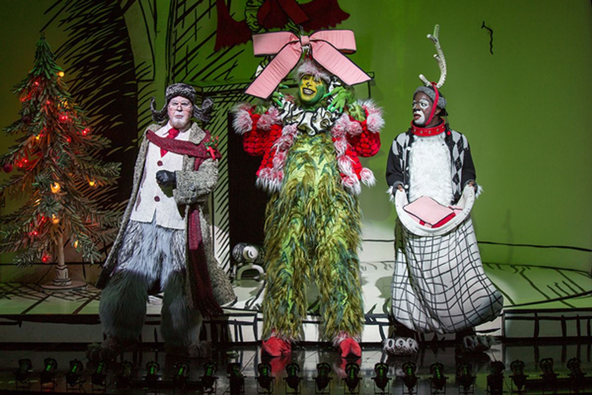 (from left) Steve Gunderson as Old Max, J. Bernard Calloway as The Grinch, and Tyrone Davis, Jr. as Young Max in Dr. Seussâ€™ How the Grinch Stole Christmas!, directed by James VÃ¡squez, running Nov. 5 â€“ Dec. 26, 2016 at The Old Globe. Photo by Jim Cox. at 