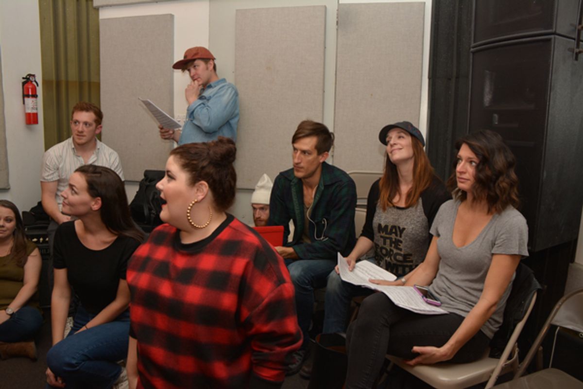 Ethan Slater, Jennifer Damiano, Max Sangerman, Ryann Redmond, Bryce Ryness, Julia Murney and Jackie Burns at 