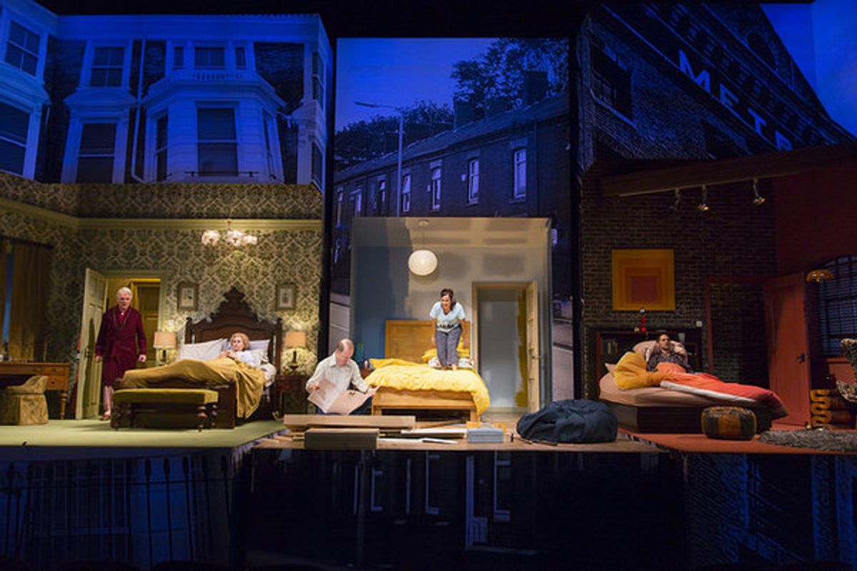 Malcolm Ingram, Patricia Hodges, Richard Hollis, Emma Kaye, and Nael Nacer in the Huntington Theatre Company's production of Bedroom Farce, directed by Maria Aitken, playing November 11 - December 11, 2016, Avenue of the Arts/BU Theatre. Â© Photo: T. Char at 