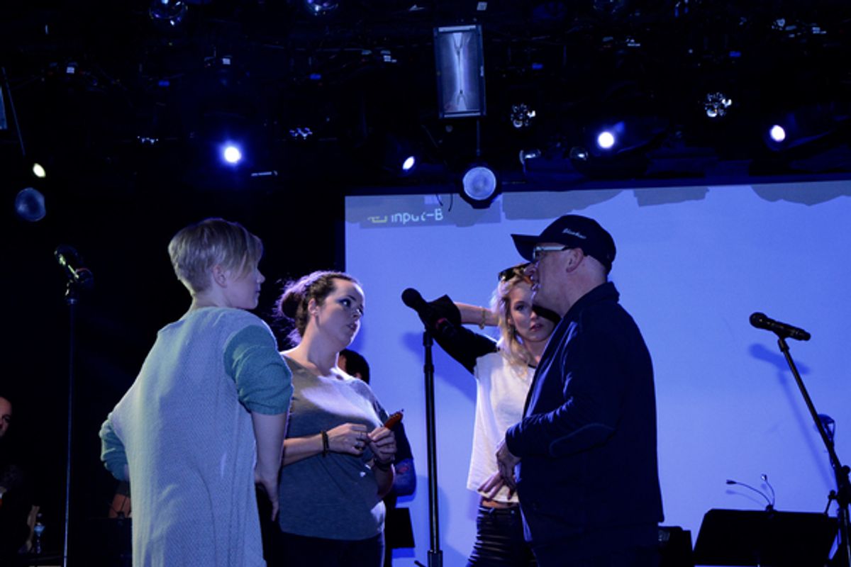 Donnie Kehr gives last minute instructions to Brook Wood, Amelia Cormack and Ginna Le Vine at 