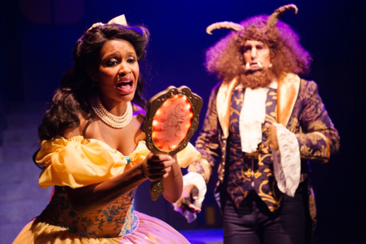 Belle (JANELLE LASALLE) discovers the Beast (TYLER MCKENNA*)'s dark secret in Disney's Beauty and the Beast, directed by Kimberly Dooley. Performing at the Julia Morgan Theater now through December 23, 2016. Photo by Ben Krantz Studio. at 