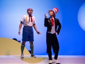 Pictured (L-R): Jeigh Madjus and Jonathan Tan in a scene from Seussical™ at Young People’s Theatre; Set Design by Judith Bowden, Costume Design by Charlotte Dean, Lighting Design by Jason Hand; | Photo by Cylla von Tiedemann. @ BroadwayWorld Pictured (L-R): Jeigh Madjus and Jonathan Tan in a scene from Seussical™ at You Photo